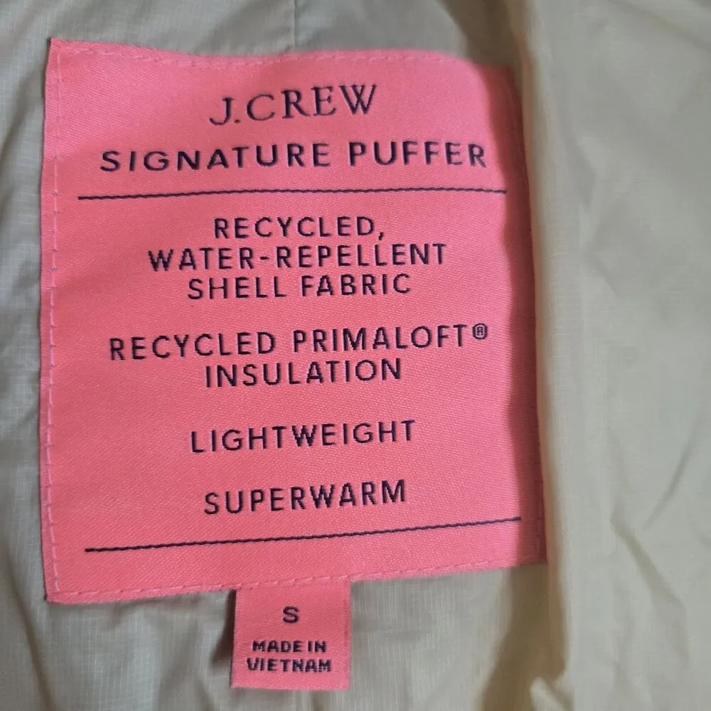 J.Crew Signature Puffer Jacket Women Small S Mint Green Primaloft Insulated Coat